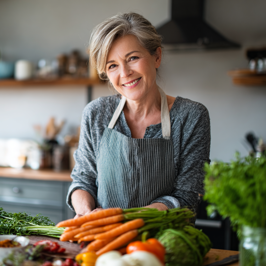 Cheerful Czech elderly man in his 70s tending to organic vegetable garden, holding fresh vegetables with satisfied smile